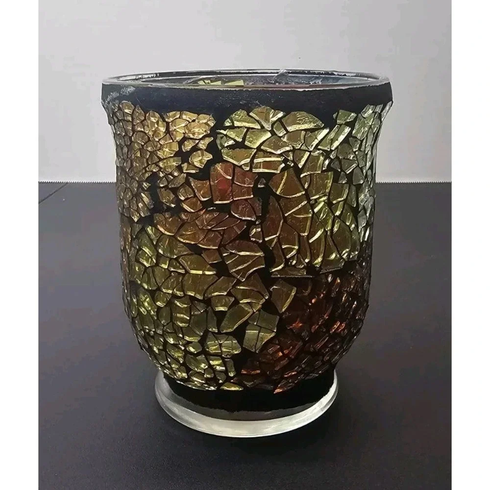 HOME DECOR CRACKED GLASS CANDLE HOLDER VASE RED GREEN YELLOW ORANGE
